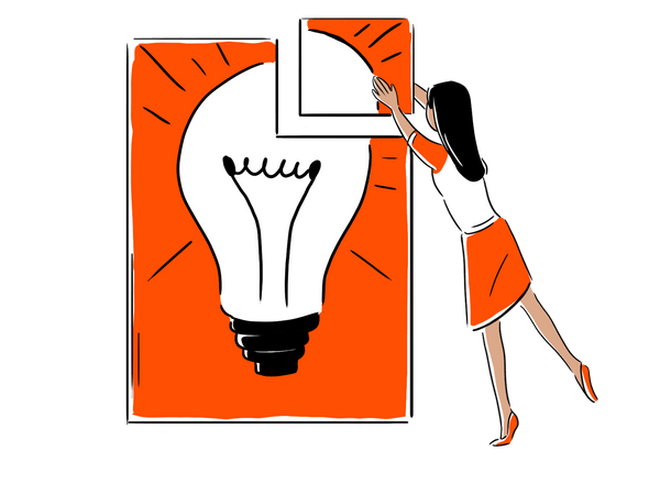 girl holding image puzzle illustration