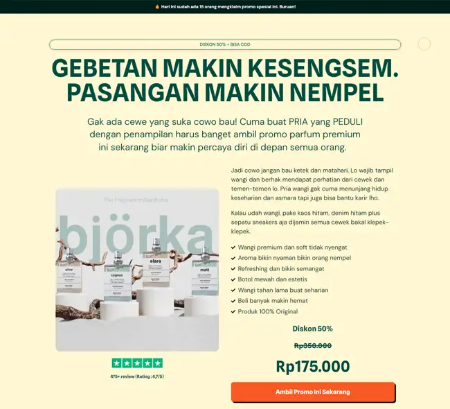 contoh landing page produk